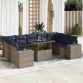 ARDEBO.de - 10-tlg. Garten-Sofagarnitur mit Kissen Grau Poly Rattan Akazie
