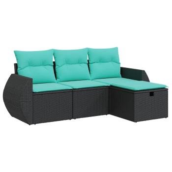 4-tlg. Garten-Sofagarnitur mit Kissen Schwarz Poly Rattan