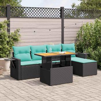 ARDEBO.de - 6-tlg. Garten-Sofagarnitur mit Kissen Schwarz Poly Rattan