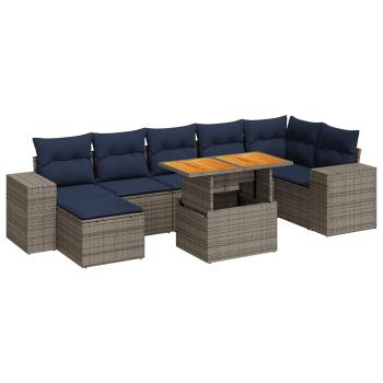 8-tlg. Garten-Sofagarnitur mit Kissen Grau Poly Rattan
