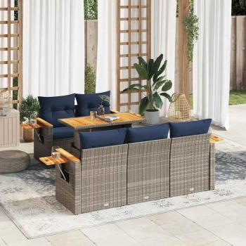 ARDEBO.de - 6-tlg. Garten-Sofagarnitur mit Kissen Grau Poly Rattan