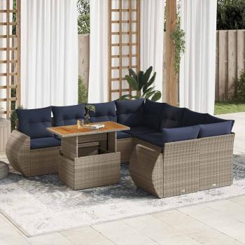 ARDEBO.de - 9-tlg. Garten-Sofagarnitur mit Kissen Grau Poly Rattan