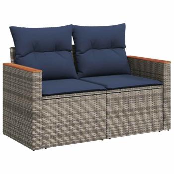 9-tlg. Garten-Sofagarnitur mit Kissen Grau Poly Rattan
