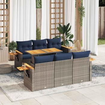 ARDEBO.de - 7-tlg. Garten-Sofagarnitur mit Kissen Grau Poly Rattan