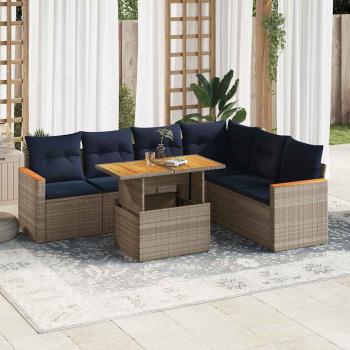 ARDEBO.de - 7-tlg. Garten-Sofagarnitur mit Kissen Grau Poly Rattan