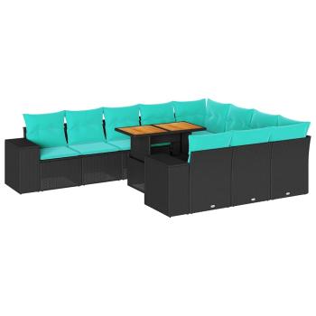 11-tlg. Garten-Sofagarnitur mit Kissen Schwarz Poly Rattan
