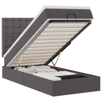 Ottoman-Bett mit Matratze & LEDs Grau 80x200 cm Kunstleder