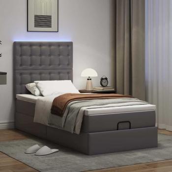 Ottoman-Bett mit Matratze & LEDs Grau 80x200 cm Kunstleder
