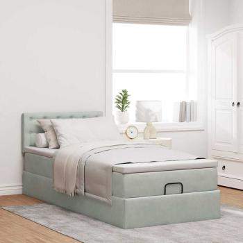 Ottoman-Bett mit Matratze Hellgrau 90x190 cm Samt