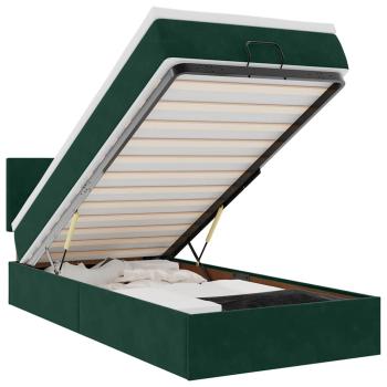 Ottomane Bett mit Matratze & LEDs Dunkelgrün 80x200 cm Samt