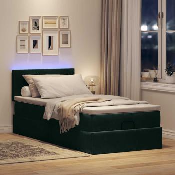 Ottomane Bett mit Matratze & LEDs Dunkelgrün 80x200 cm Samt
