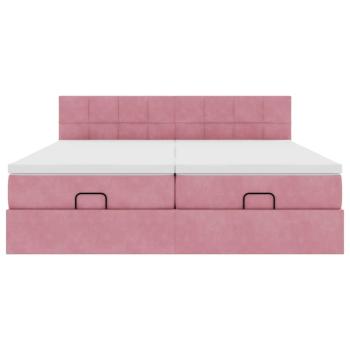 Ottoman-Bett mit Matratzen & LEDs Rosa 160x200 cm Samt
