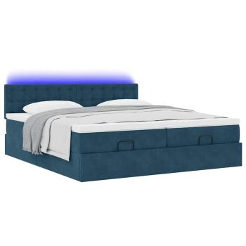 Ottoman-Bett mit Matratzen & LEDs Dunkelblau 160x200 cm Samt