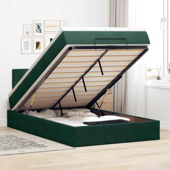 ARDEBO.de - Ottomane Bett mit Matratze & LEDs Dunkelgrün 120x190 cm Samt