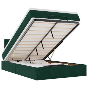 Ottomane Bett mit Matratze & LEDs Dunkelgrün 120x190 cm Samt