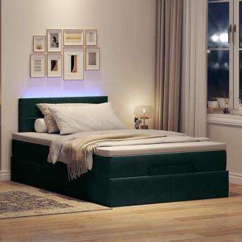 Ottomane Bett mit Matratze & LEDs Dunkelgrün 120x190 cm Samt