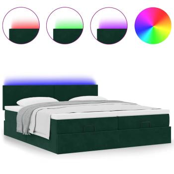 Ottoman-Bett mit Matratzen & LEDs Dunkelgrün 160x200 cm Samt