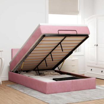 ARDEBO.de - Ottomane Bett mit Matratze & LEDs Rosa 120x190 cm Samt