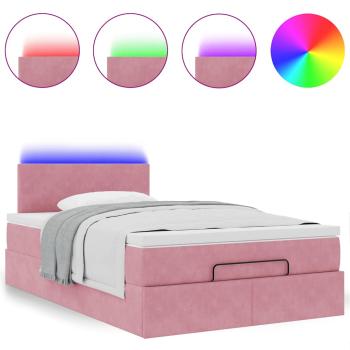 Ottomane Bett mit Matratze & LEDs Rosa 120x190 cm Samt