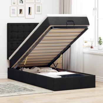 ARDEBO.de - Ottoman-Bett mit Matratze & LEDs Schwarz 90x190 cm Stoff