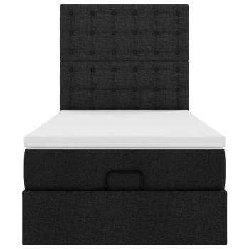 Ottoman-Bett mit Matratze & LEDs Schwarz 90x190 cm Stoff