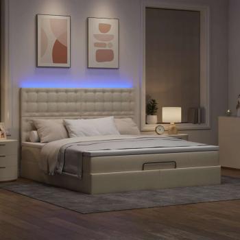 Ottoman-Bett mit Matratze & LEDs Creme 180x200 cm Stoff