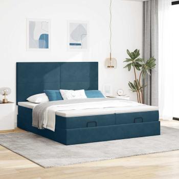 Ottoman-Bett mit Matratzen Dunkelblau 160x200 cm Samt