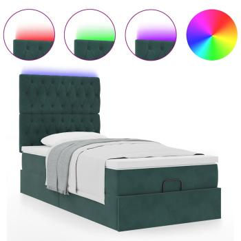 Ottoman-Bett mit Matratzen & LEDs Dunkelgrün 90x190 cm Samt
