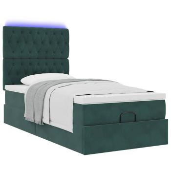 Ottoman-Bett mit Matratzen & LEDs Dunkelgrün 90x190 cm Samt