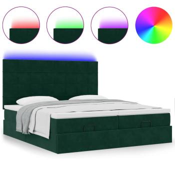 Ottoman-Bett mit Matratzen & LEDs Dunkelgrün 160x200 cm Samt