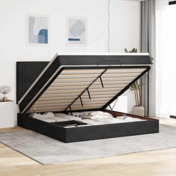 ARDEBO.de - Ottoman-Bett mit Matratzen & LEDs Schwarz 200x200 cm Samt