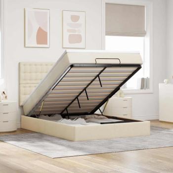ARDEBO.de - Ottoman-Bett mit Matratze & LEDs Creme 140x190 cm Stoff