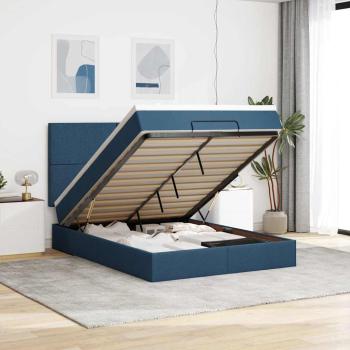 ARDEBO.de - Ottoman-Bett mit Matratze & LEDs Blau 140x190 cm Stoff