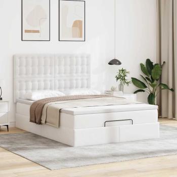 Ottoman-Bett mit Matratze Weiß 140x190 cm Kunstleder