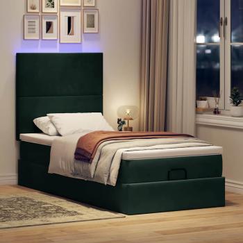 Ottoman-Bett mit Matratzen & LEDs Dunkelgrün 80x200 cm Samt