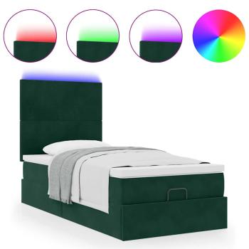 Ottoman-Bett mit Matratzen & LEDs Dunkelgrün 80x200 cm Samt
