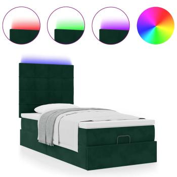 Ottoman-Bett mit Matratzen & LEDs Dunkelgrün 80x200 cm Samt