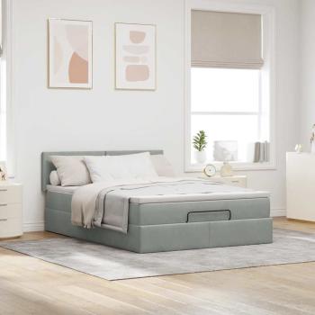 Ottoman-Bett mit Matratze & LEDs Hellgrau 140x190 cm Samt