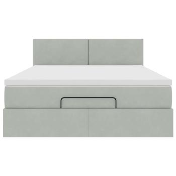 Ottoman-Bett mit Matratze & LEDs Hellgrau 140x190 cm Samt