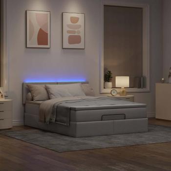 Ottomanische Bett mit Matratze & LEDs Taupe 140x190 cm Stoff