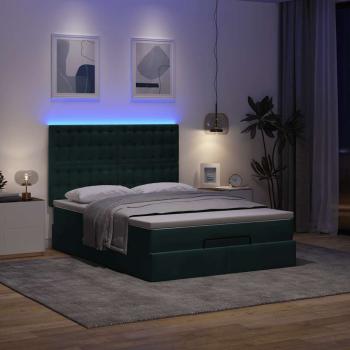 Ottoman-Bett mit Matratzen & LEDs Dunkelgrün 140x190 cm Samt