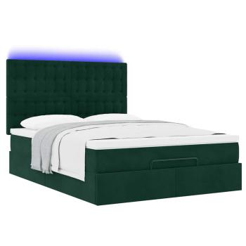 Ottoman-Bett mit Matratzen & LEDs Dunkelgrün 140x190 cm Samt