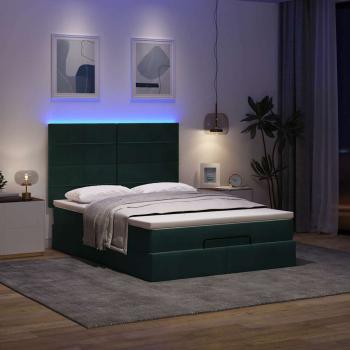Ottoman-Bett mit Matratzen & LEDs Dunkelgrün 140x190 cm Samt