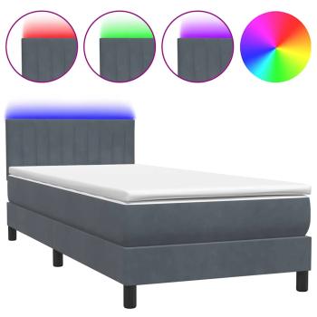 Boxspringbett mit Matratze & LED Dunkelgrau 80x220 cm Samt