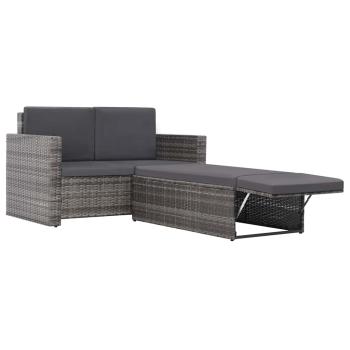 2-tlg. Garten-Lounge-Set mit Auflagen Poly Rattan Grau