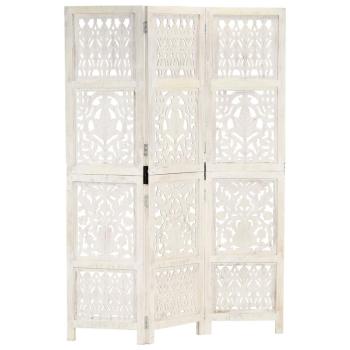 ARDEBO.de - 3tlg. Raumteiler Handgeschnitzt Weiß 120×165cm Mango Massivholz