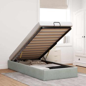 ARDEBO.de - Ottoman-Bett ohne Matratze Hellgrau 90x190 cm Samt