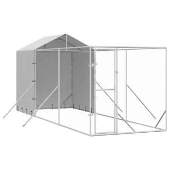 Outdoor-Hundezwinger mit Dach Silbern 2x6x2,5m Verzinkter Stahl