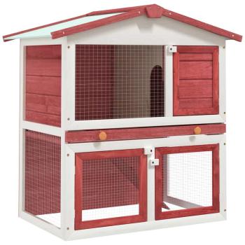 ARDEBO.de - Kaninchenstall 3 Türen Rot Holz