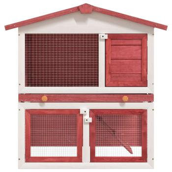 Kaninchenstall 3 Türen Rot Holz
